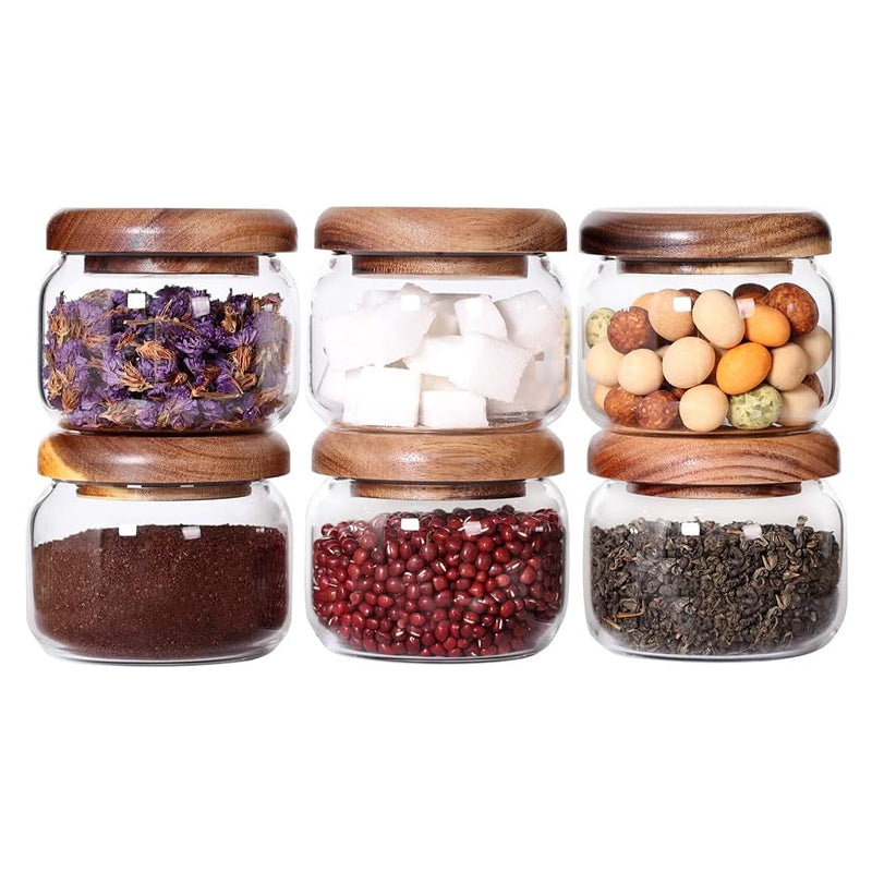 BowLift | 11.Kitchen Jars 6-Piece Set 8.5 Oz Glass Spice Jars Food Grade Push-On Small Round Jars Sealed Storage Bottles