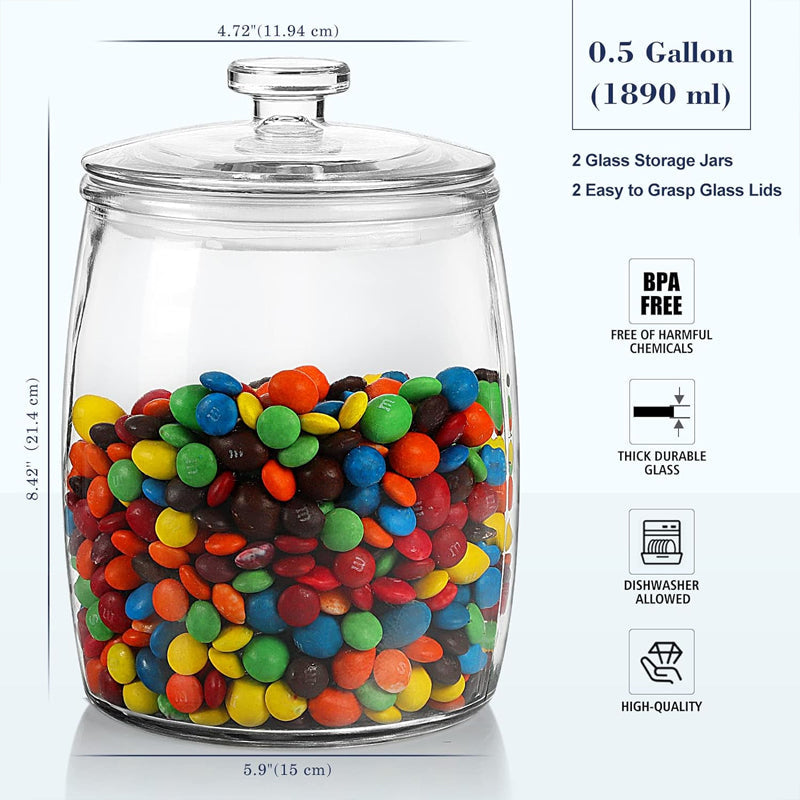 BowLift | 1/2 gallon glass jar with lid, candy medicine bottle sealed jar, flower tea, pickles and wine jar, glass rice jar, set of 2