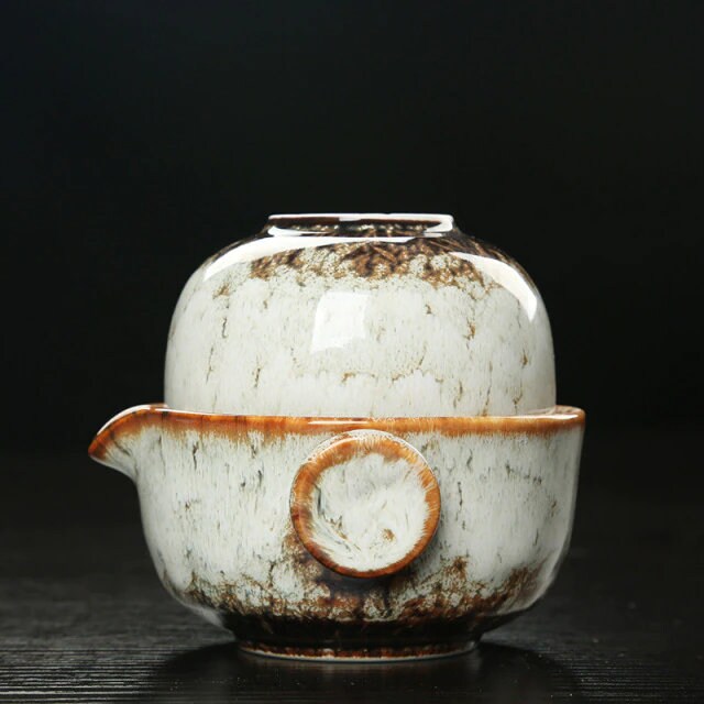 BowLift | Ceramic Gaiwan Set kuai ke Tea Set Camping Kung Fu Tea Set 1 Teapot 1 Cup Travel Teapot Coffee Cup Water Mug Office Kettle Drinking Utensils