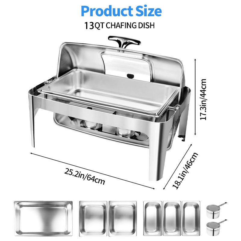 BowLift | 13 QT Chafing Dish Buffet Set,Stainless Steel Food Warmer with Perspective Window For Parties, Wedding, Birthday,Catering