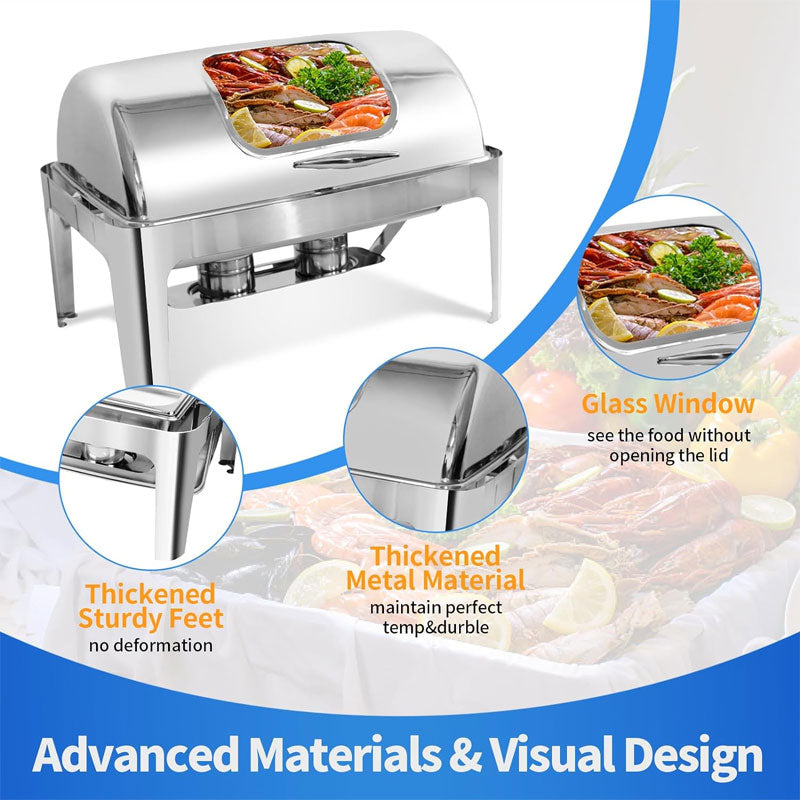 BowLift | 13 QT Chafing Dish Buffet Set,Stainless Steel Food Warmer with Perspective Window For Parties, Wedding, Birthday,Catering