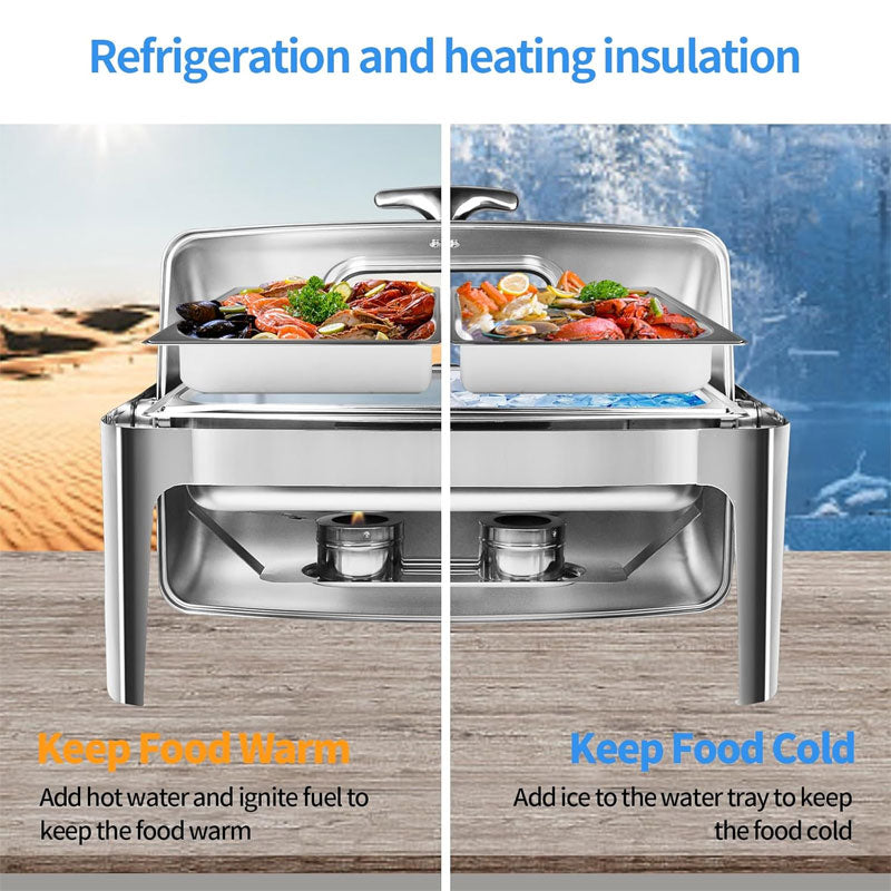 BowLift | 13 QT Chafing Dish Buffet Set,Stainless Steel Food Warmer with Perspective Window For Parties, Wedding, Birthday,Catering