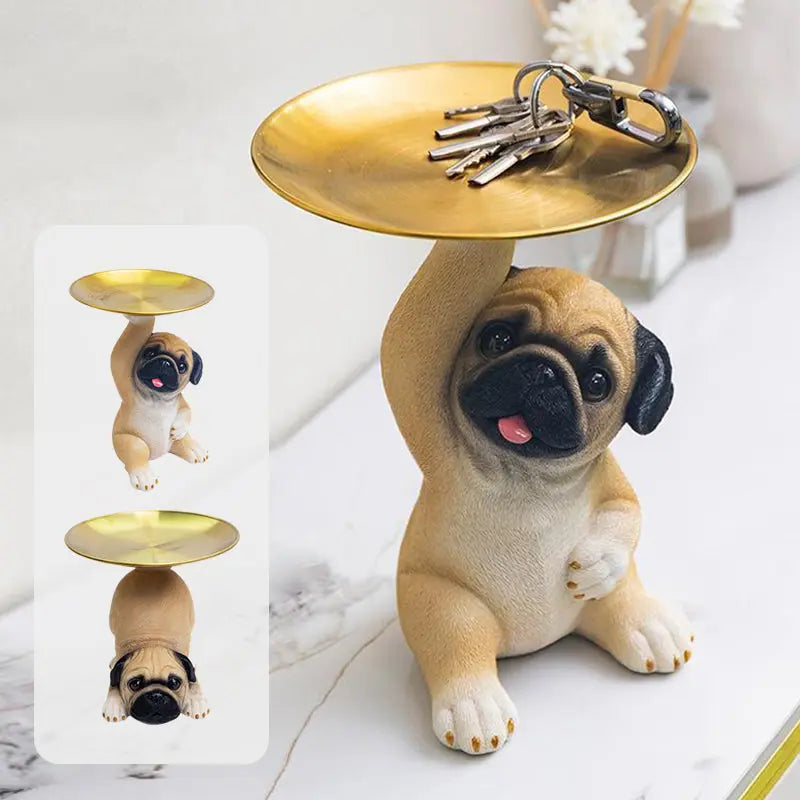 BowLift | Charming Dog Statue made of Resin with Tray for Keys & Small Items