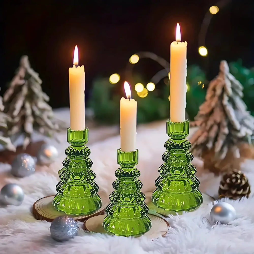 BowLift | Christmas Tree Glass Candle Holder | 3pcs Set