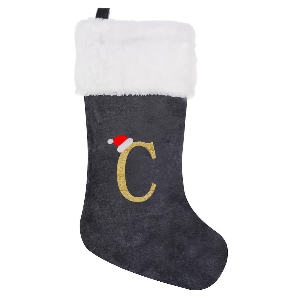 BowLift | Christmas Stockings Velvet Monogram Letter Gray Holiday Decor