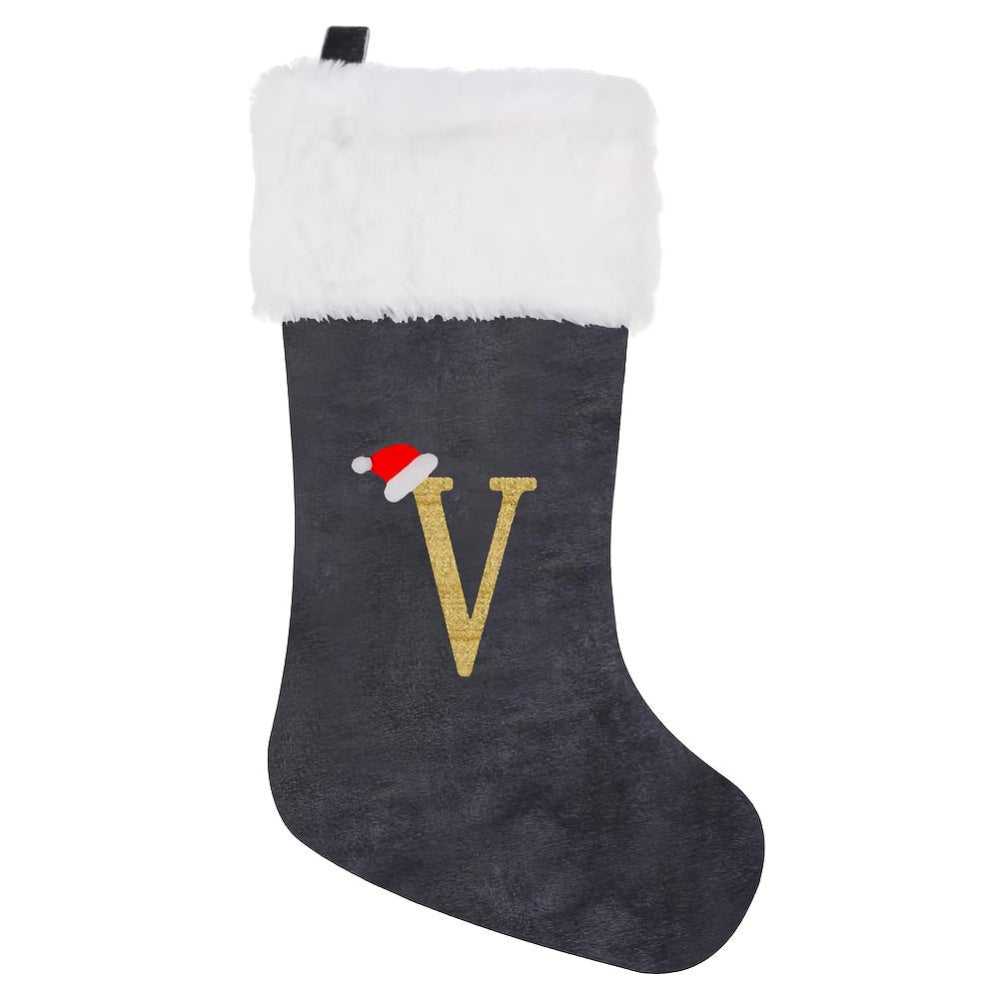 BowLift | Christmas Stockings Velvet Monogram Letter Gray Holiday Decor