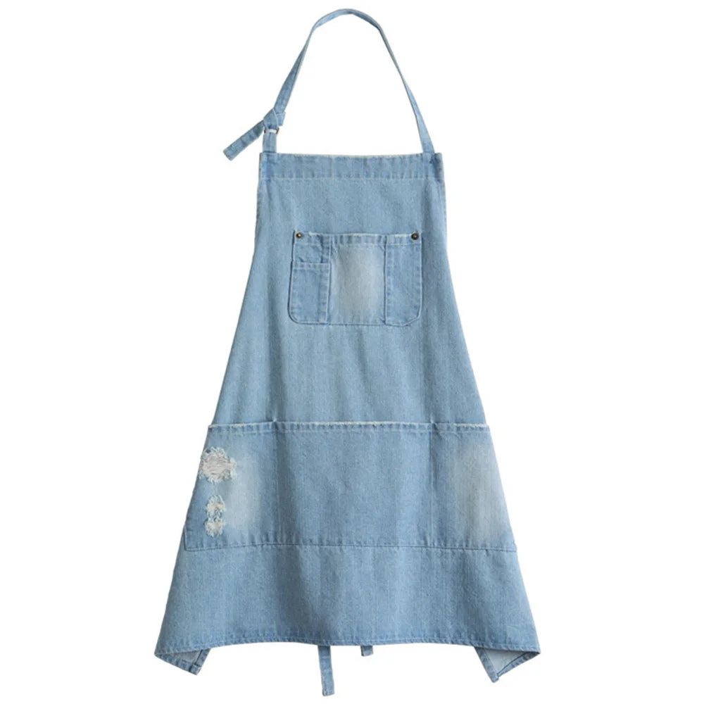 BowLift | Classic Blue Denim Apron with Front Pocket for Kitchen & Gardening