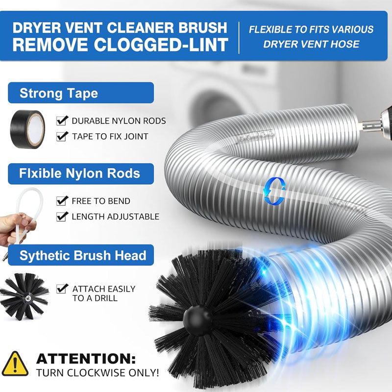BowLift | 16-Piece 50 Feet All-Round Dryer Vent Cleaning Brushes Kit  with Dryer Vent Brush Vacuum Cleaner Hose Attachment Flexible Lint Trap Brush