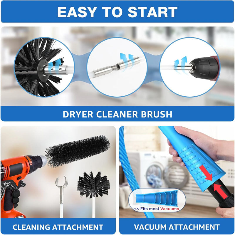 BowLift | 16-Piece 50 Feet All-Round Dryer Vent Cleaning Brushes Kit  with Dryer Vent Brush Vacuum Cleaner Hose Attachment Flexible Lint Trap Brush
