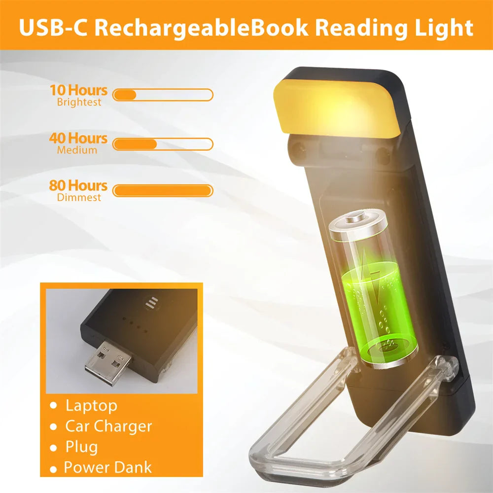 BowLift | Clip-on book light, USB rechargeable reading light with timer, portable LED bookmark light for bedside & desk
