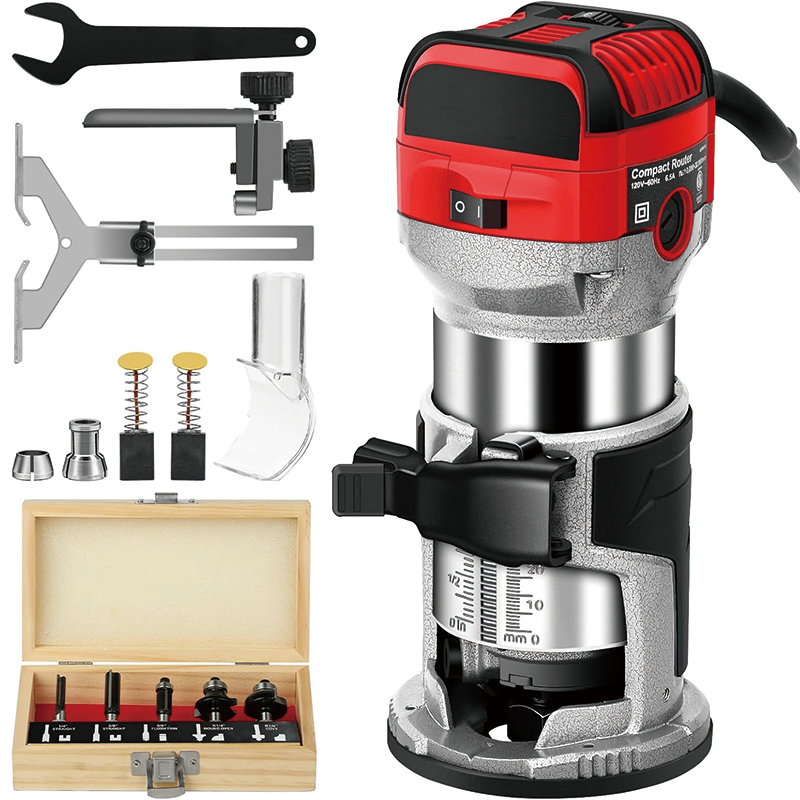 BowLift | Wood Router, 1.25 HP Compact Router Tools for Woodworking,6 Variable Speeds, Edge Guide, Roller Guide, Dust Hood
