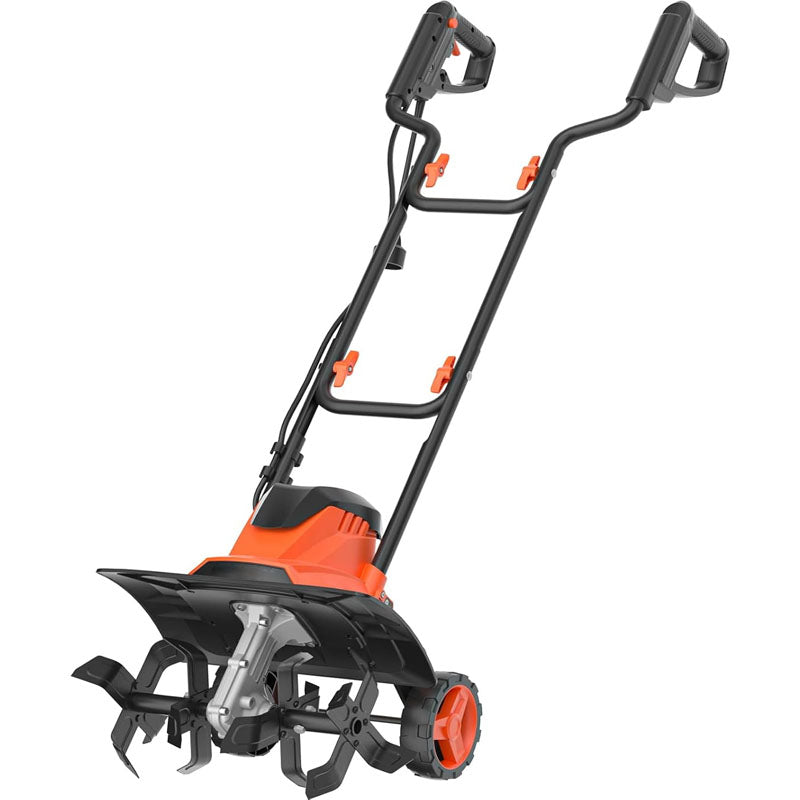 BowLift | 12 Amp Electric Cultivators 14" with Foldable Handle 4 Steel Tines Garden Rototiller with Wheels for Lawn Yard Soil Cultivation