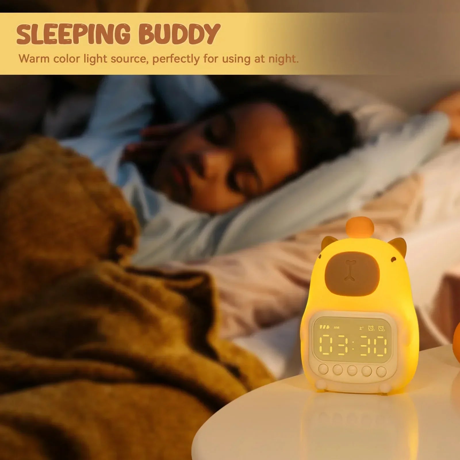 BowLift | Capybara Clock Lamp - Rechargeable Digital Alarm Clock with Night Light & Touch Snooze