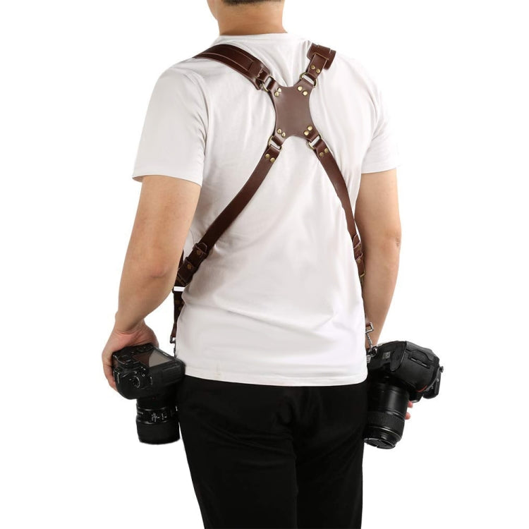BowLift | Quick Release Anti-Slip Dual Shoulder Leather Harness Camera Strap with Metal Hook for SLR / DSLR Cameras (Brown)