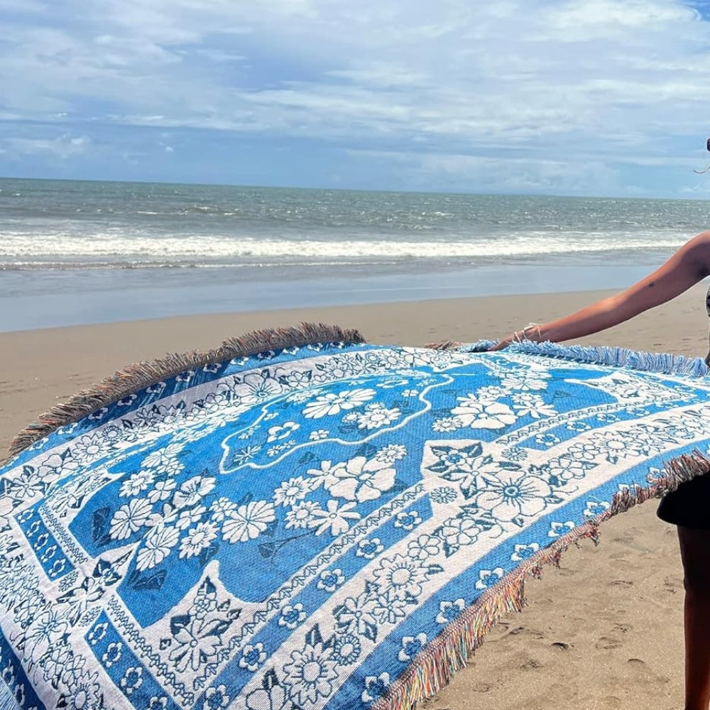 BowLift | Blue Daisy Bloom Boho Travel Outdoor Blanket