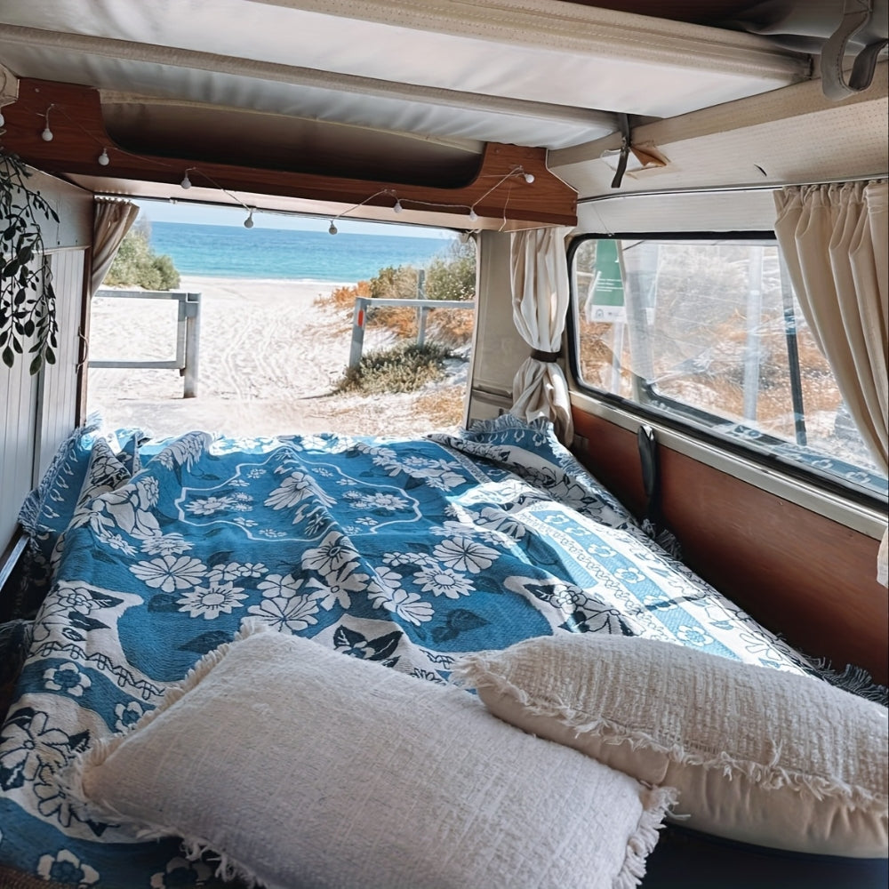 BowLift | Blue Daisy Bloom Boho Travel Outdoor Blanket