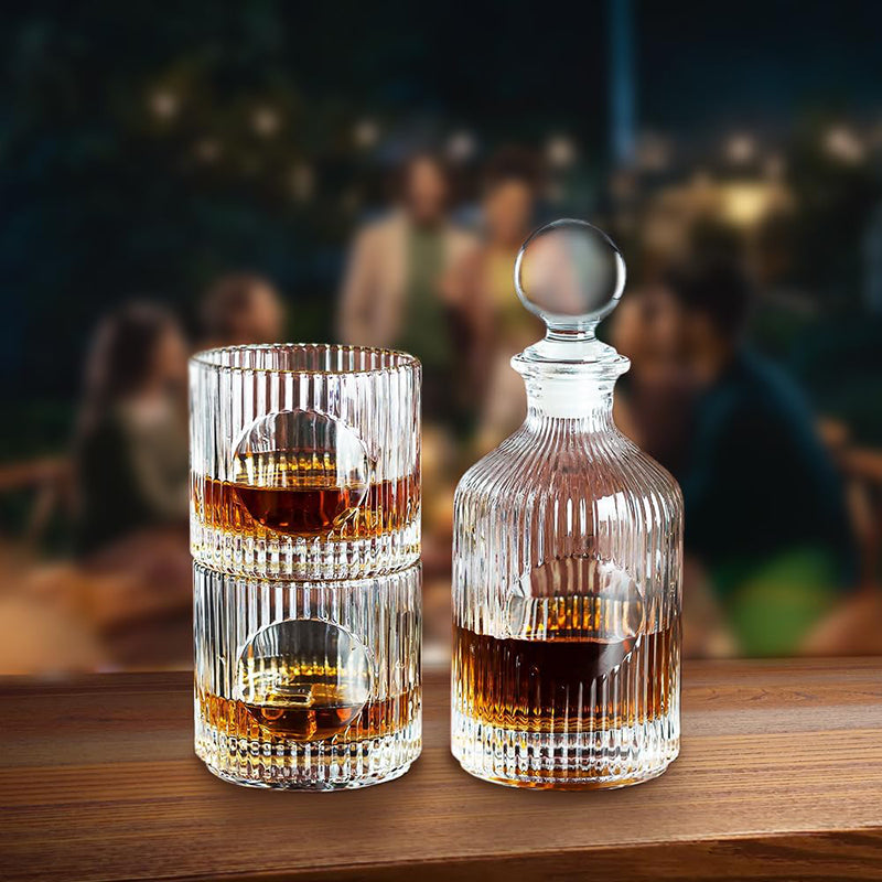 BowLift | 18oz Whiskey Liquor Wine Decanter Set Include(1decanter+2glasses) for Bar Home Restaurant Kitchen Bathroom