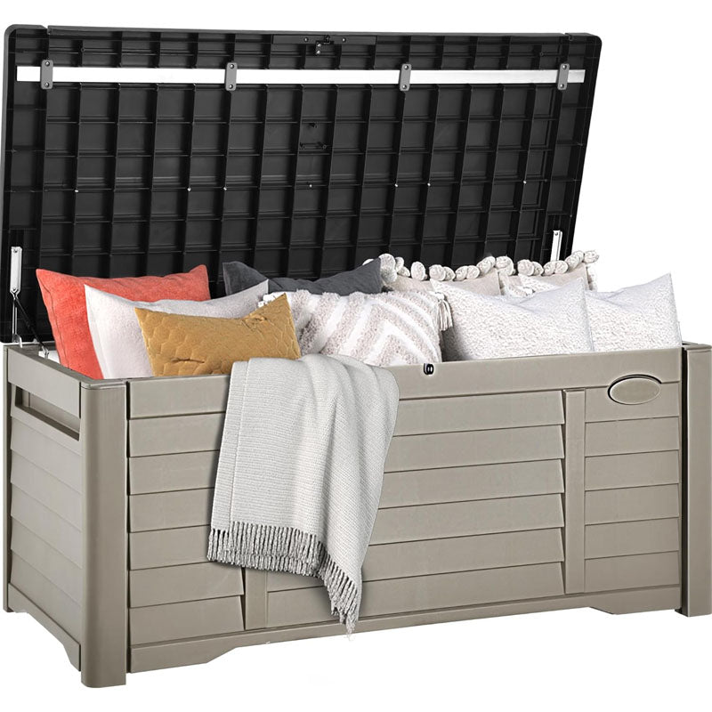 BowLift | 120 Gallon Deck Box Outdoor Storage Box with Louver Design Lockable Patio Storage Bin  for Patio Furniture Garden Tools
