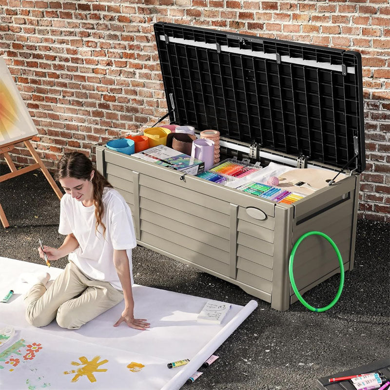 BowLift | 120 Gallon Deck Box Outdoor Storage Box with Louver Design Lockable Patio Storage Bin  for Patio Furniture Garden Tools