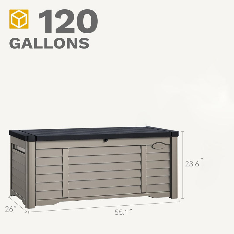 BowLift | 120 Gallon Deck Box Outdoor Storage Box with Louver Design Lockable Patio Storage Bin  for Patio Furniture Garden Tools