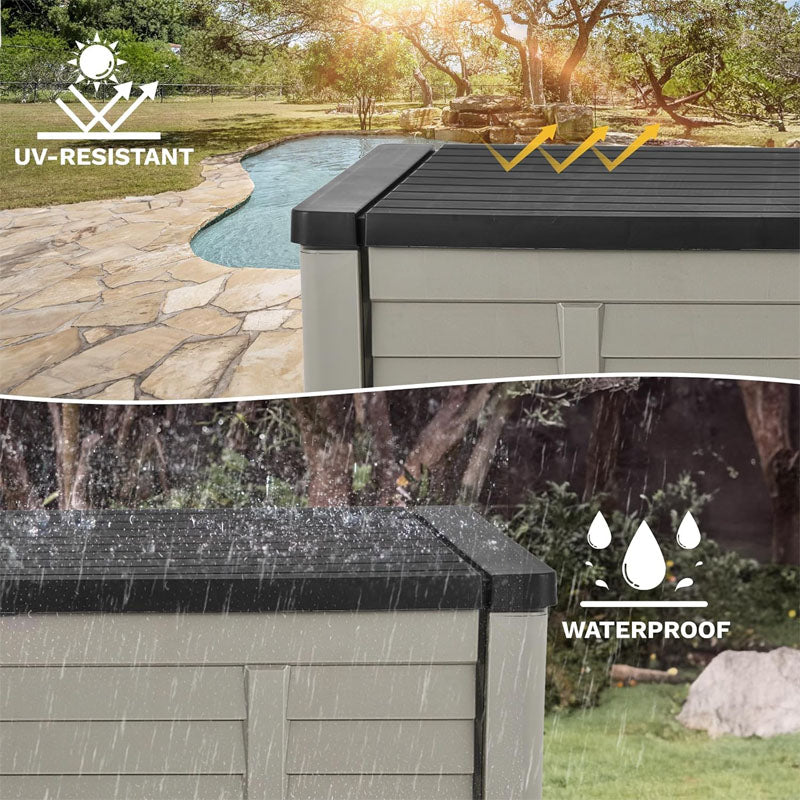 BowLift | 120 Gallon Deck Box Outdoor Storage Box with Louver Design Lockable Patio Storage Bin  for Patio Furniture Garden Tools