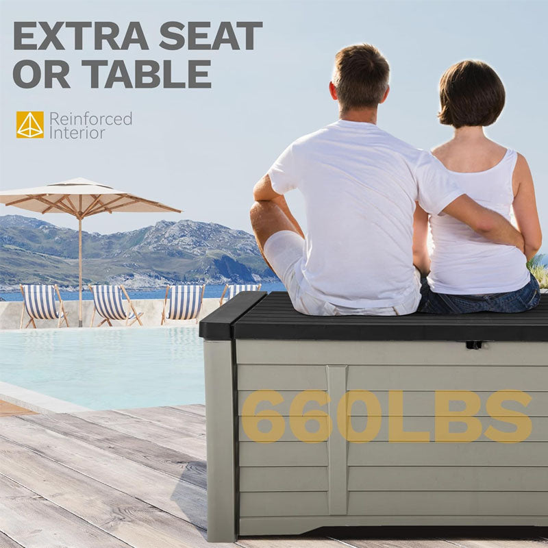 BowLift | 120 Gallon Deck Box Outdoor Storage Box with Louver Design Lockable Patio Storage Bin  for Patio Furniture Garden Tools