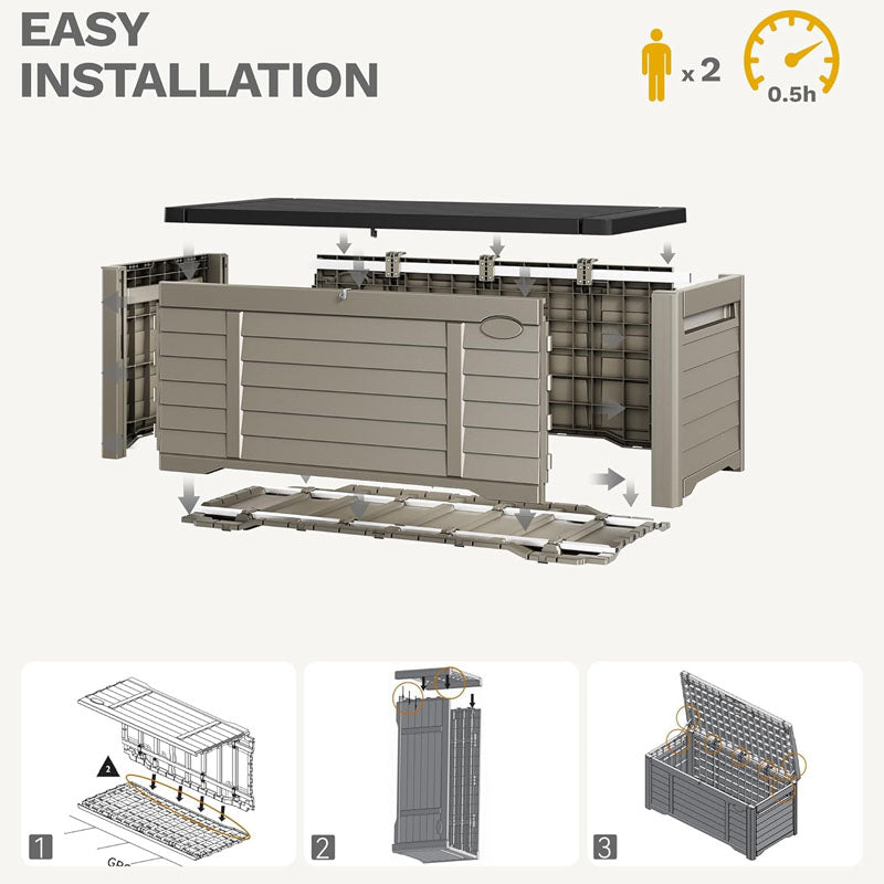 BowLift | 120 Gallon Deck Box Outdoor Storage Box with Louver Design Lockable Patio Storage Bin  for Patio Furniture Garden Tools
