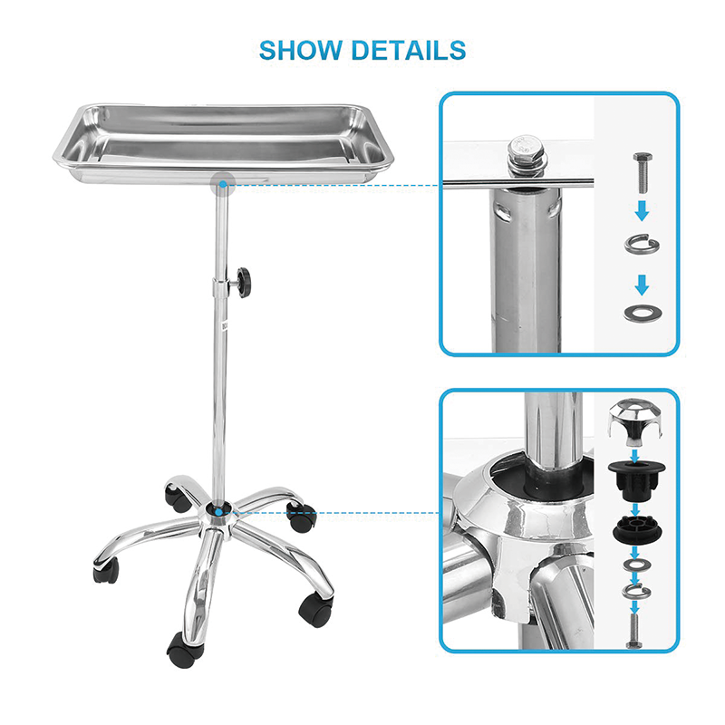 BowLift | Mayo Instrument Stand, Mobile Medical Doctor Tattoo Spa Salon Service Instrument Procedure Trays with Mobile 5 Caster Base