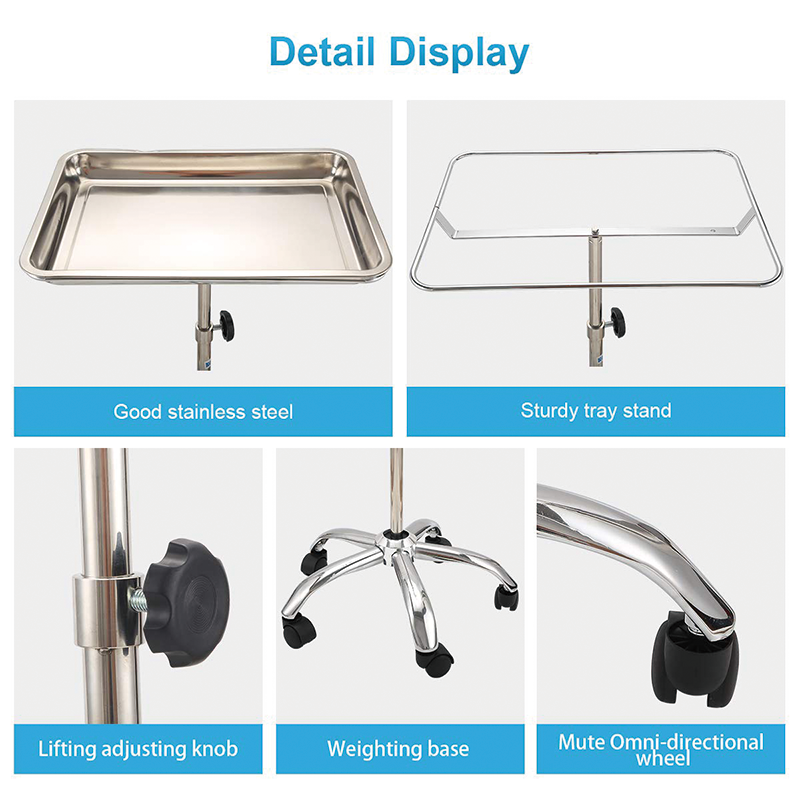 BowLift | Mayo Instrument Stand, Mobile Medical Doctor Tattoo Spa Salon Service Instrument Procedure Trays with Mobile 5 Caster Base