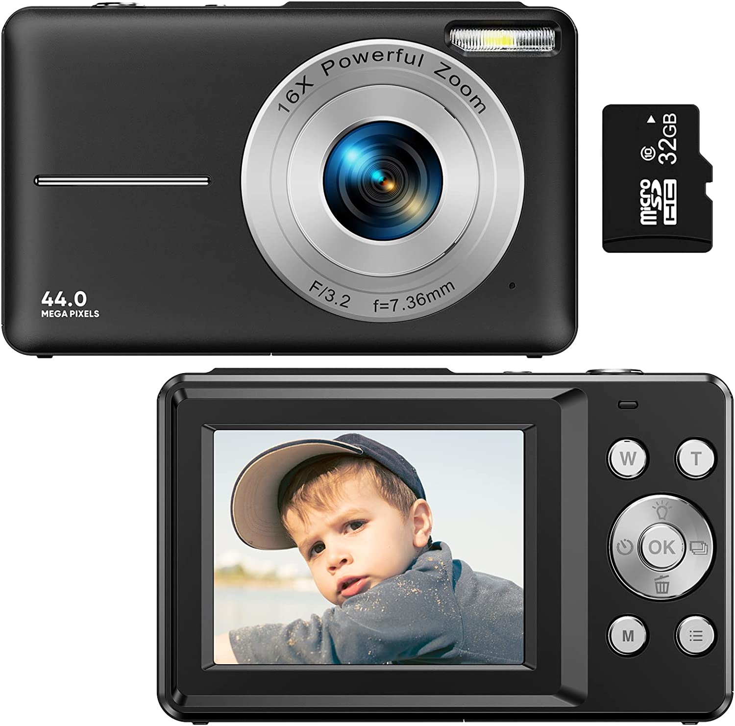 BowLift | Portable Digital Camera 1080P 44MP with 16X Zoom – Compact Vlogging Camera with LCD Screen, Rechargeable, Perfect for Teens and Students