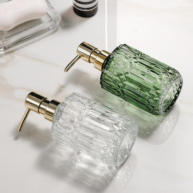 BowLift | CrystalFoam Glass Soap Dispenser | Diamond Pattern Design | Elegant Storage for Soap | Modern Bathroom Decor
