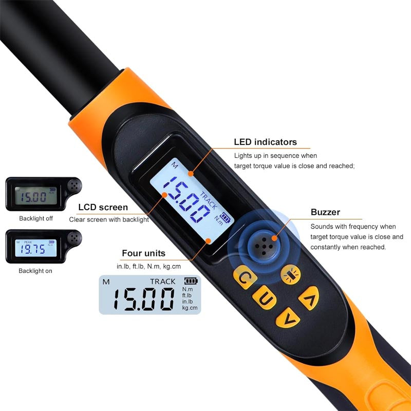 BowLift | 1/2 Drive Digital Torque Wrench 14.8-147.5 ft-lbs(20-200Nm) with Buzzer&LED Indicator Accuracy ±2%