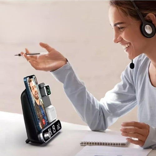 BowLift | 3-in-1 Charging Station: Alarm Clock with iPhone Charger, Watch Stand, and Phone Charging Dock for Apple Devices