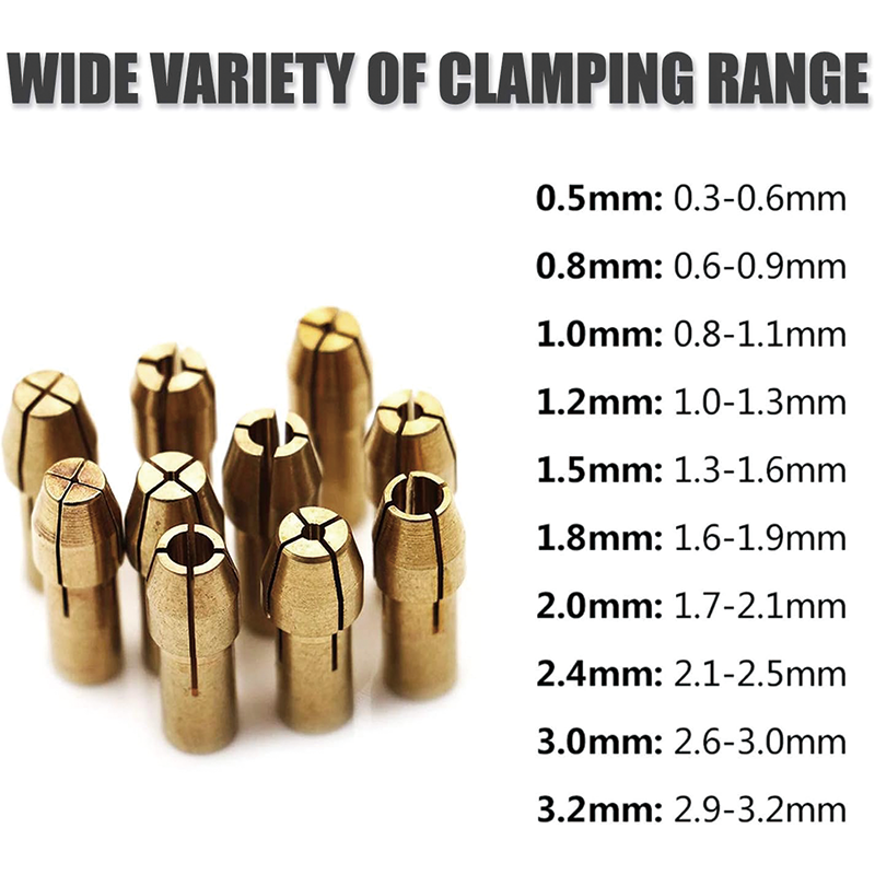 BowLift | 10 PCS Collet Set , Quick Change Mini Drill Chuck Replacement Sets 0.5-3.2mm for Rotary Tools, Copper Drill Chuck Collet Set