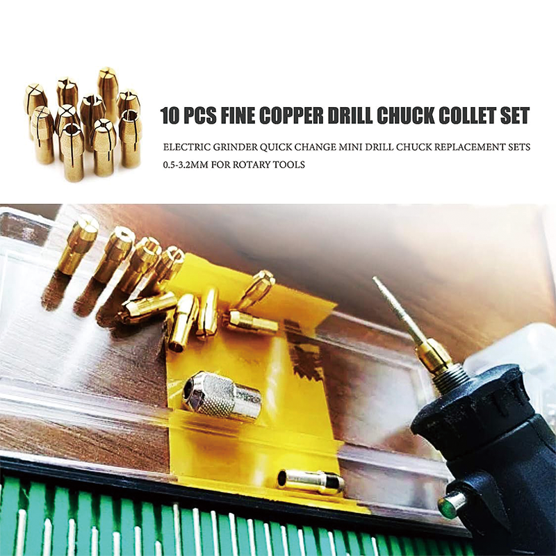 BowLift | 10 PCS Collet Set , Quick Change Mini Drill Chuck Replacement Sets 0.5-3.2mm for Rotary Tools, Copper Drill Chuck Collet Set