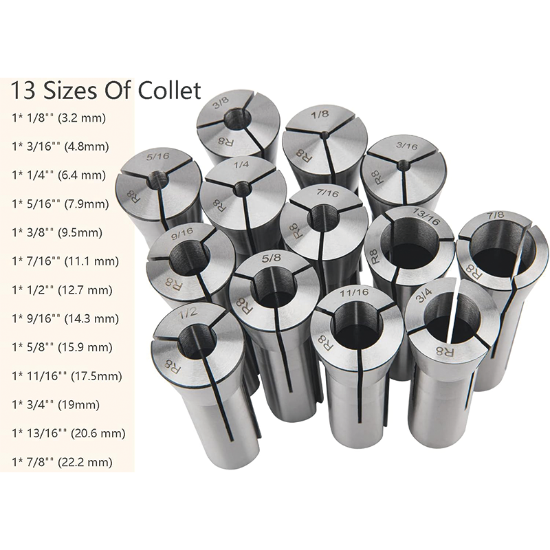 BowLift | 13Pcs Precision R8 Collet Set, Mill Chuck Holder with 13 Labeled Storage Boxes for Milling Machine Drill Presses Boring Machine Machining