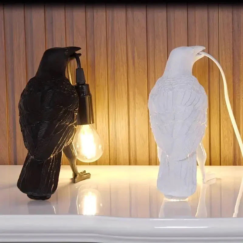 BowLift | E14-Bulb with Plug Gothic Raven Lamp Vintage Resin Bird Lamp for Nightstand, Office, Living Room Farmhouse Art Deco Style