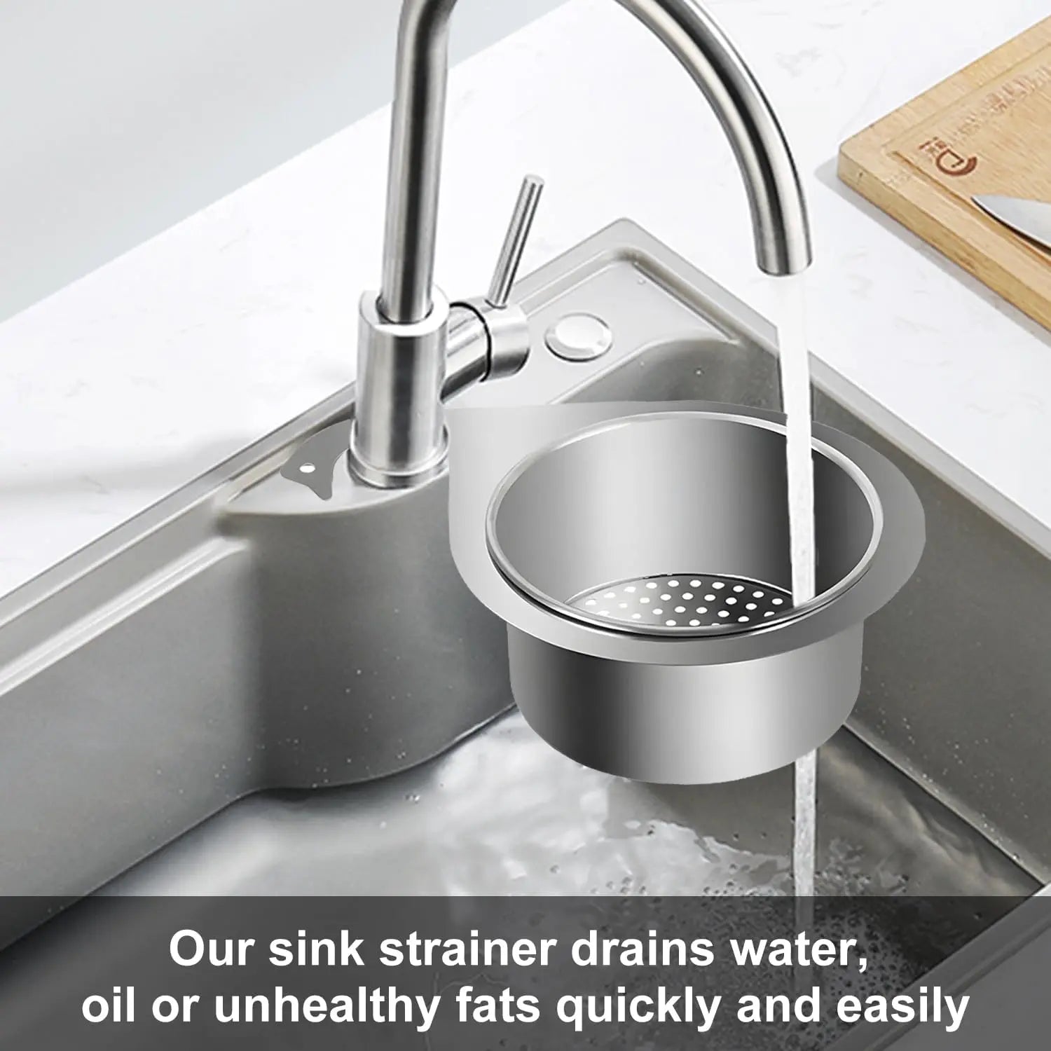 BowLift | Stainless Steel Corner Sink Strainer with Quick Drain Design