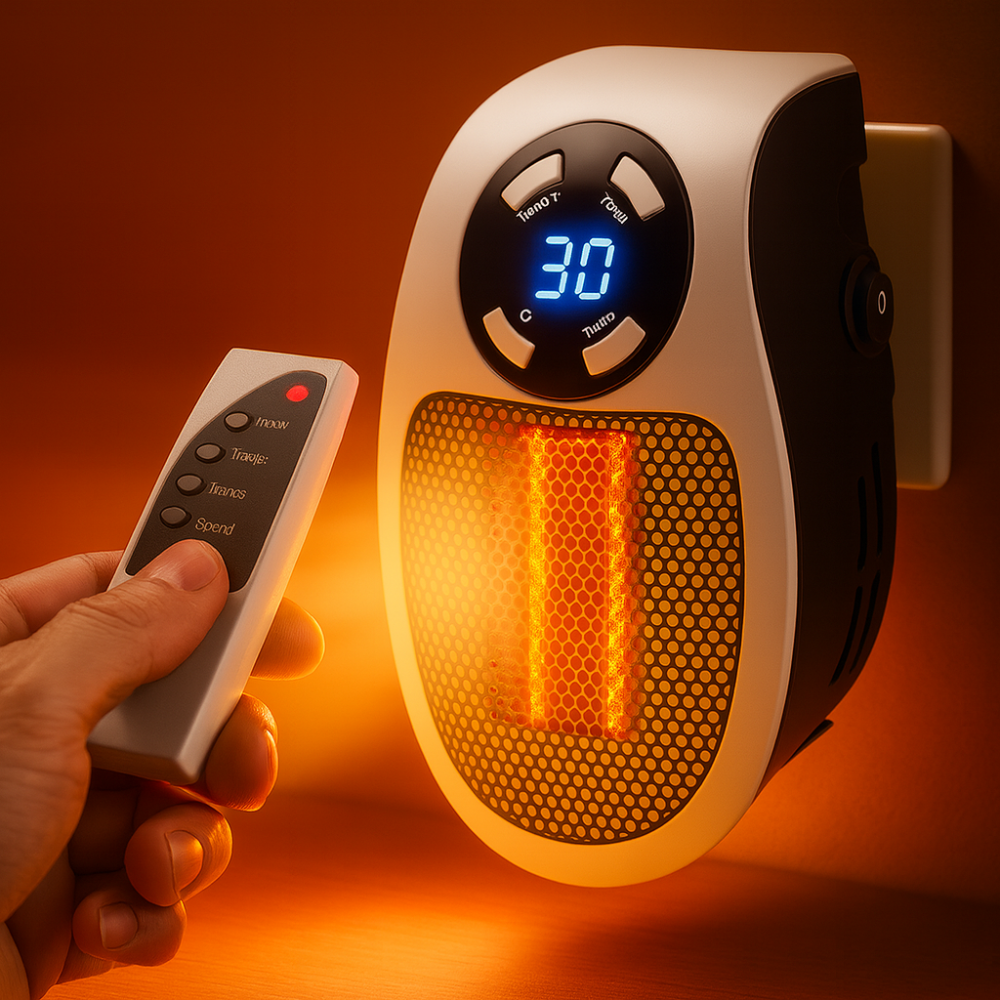 BowLift | Electric Space Heater Portable 500W Mini Wall Plug Heater Remote Control