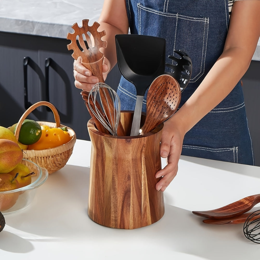 BowLift | Elegant Acacia Wood Rotating Utensil Holder