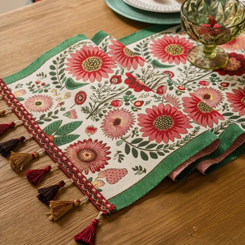BowLift | Embroidered Floral Tassel Table Runner