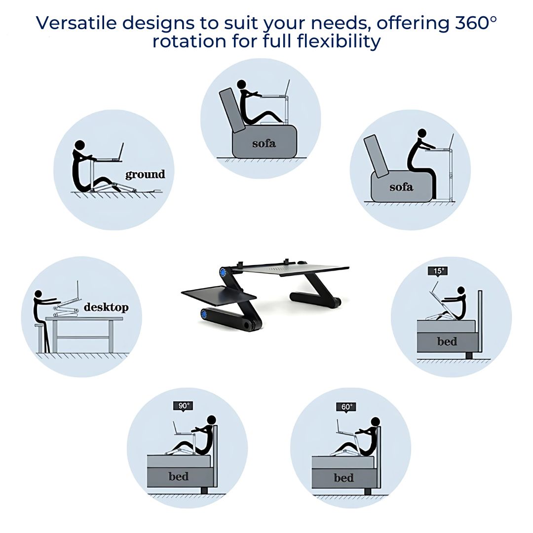 BowLift | Adjustable Laptop Stand for Bed, Couch & Desk - Ergonomic Design with Cooling Function for Comfort and Productivity