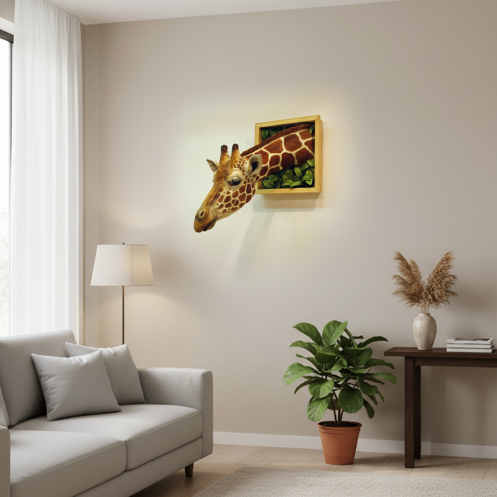BowLift | 3D Giraffe Head Wall Sculpture | High-Fidelity Latex Emulsion Resin | 25cm Architectural Wall Decor | Realistic Animal Bust for Residential & Commercial Spaces