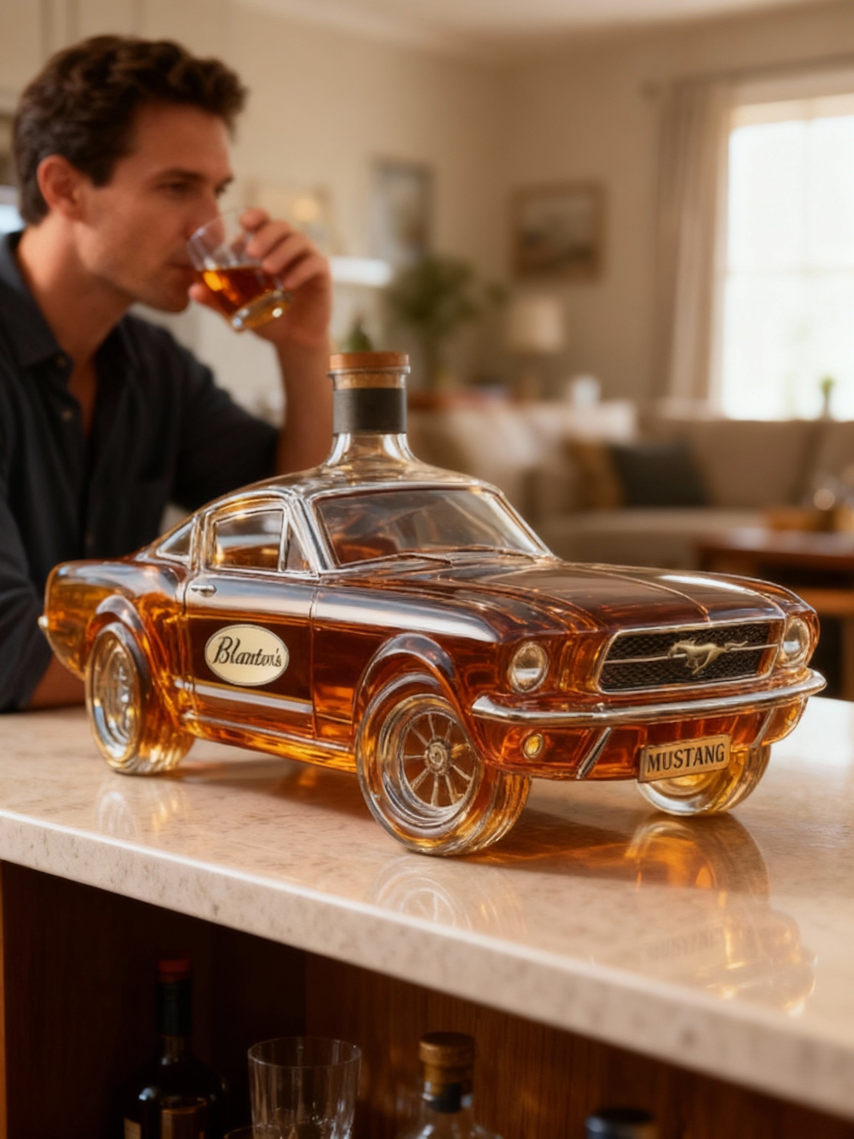BowLift | Mustang Car Shaped Whiskey Decanter | 3D Design Glass Decanter for Spirits | Home Bar Use