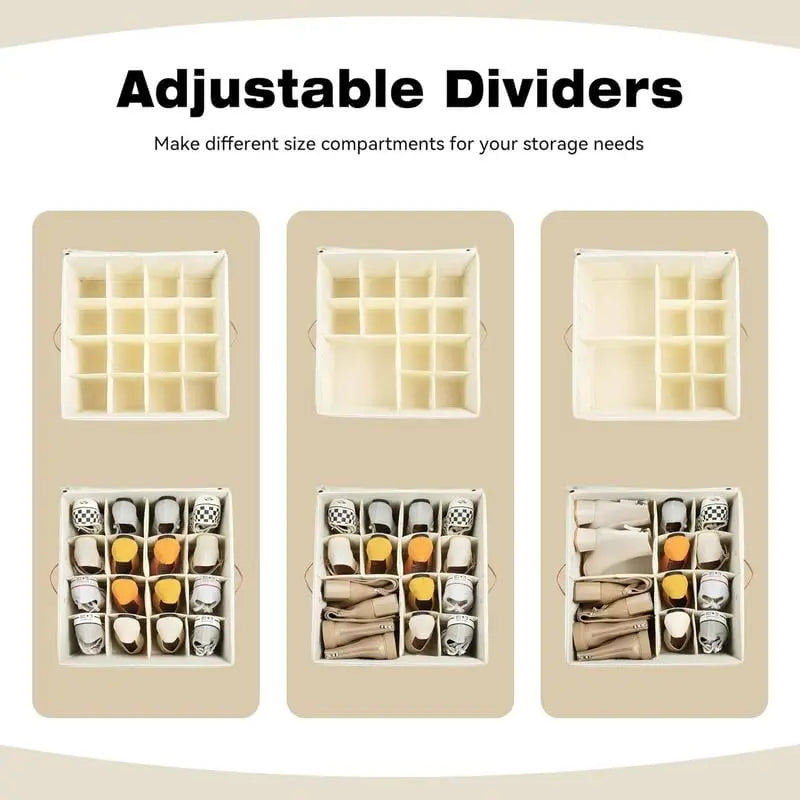 BowLift | Foldable shoe box made of fabric – With 16 individually adjustable compartments