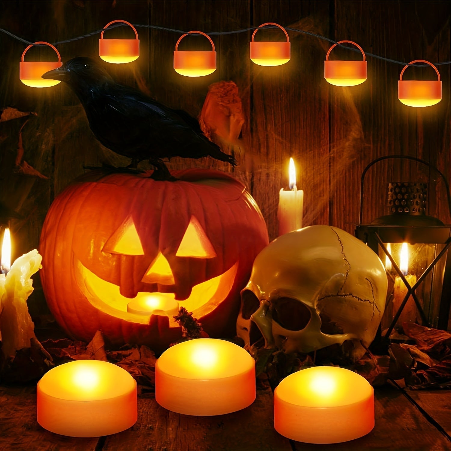 BowLift | Flameless Jack-O’-Lantern Lights – LED Battery Tea Candle Decor Set