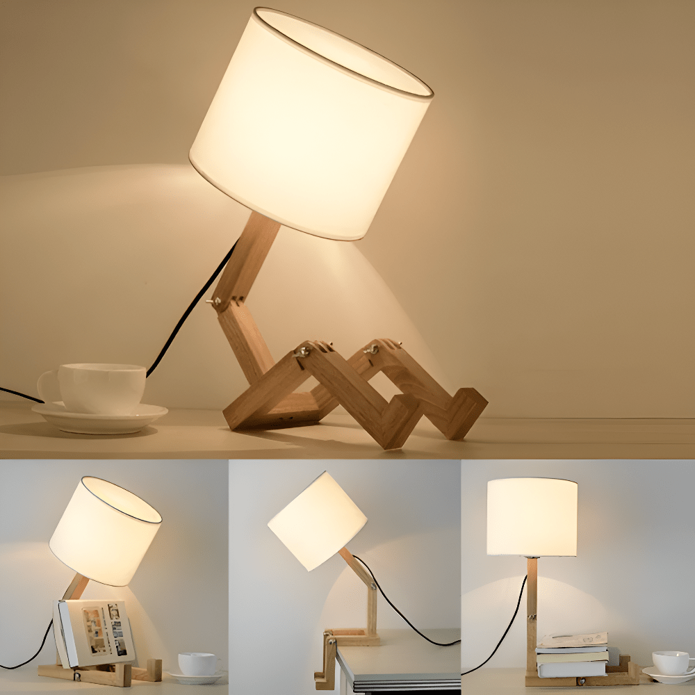 BowLift | Adjustable wooden robot lamp for reading & working light