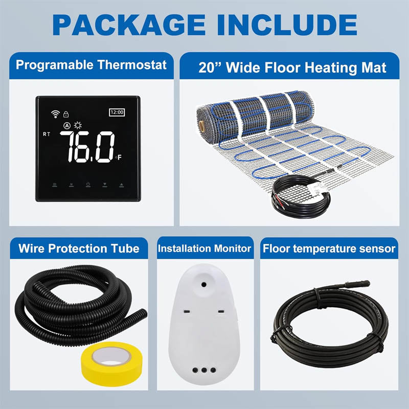 BowLift | 10 Sqft Floor Heating Mat 120 V Electric Radiant Floor Heating System for Under Stone Upgraded Thermostat