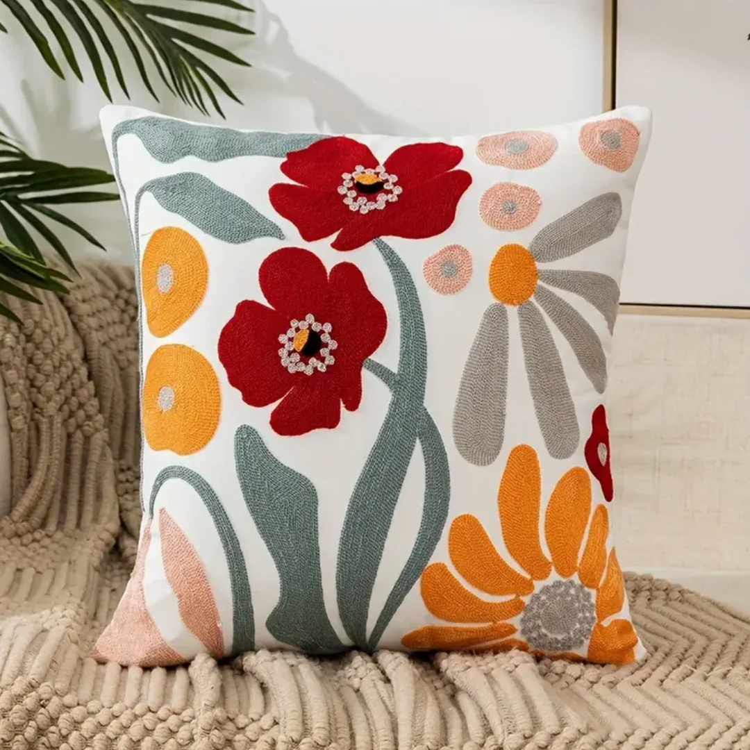 BowLift | Floral Embroidered Cotton Cushion Cover
