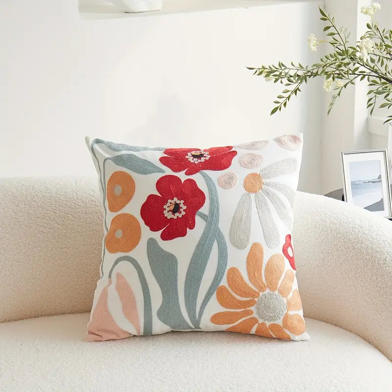 BowLift | Floral Embroidered Cotton Cushion Cover